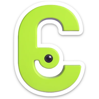 big bold letter C in lime green electric color with googly eyes on top, extra shiny and playful sticker