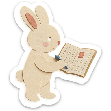 highly detailed, high quality paper craft style illustration of a cream-colored bunny standing and writing in a planner, intricate textures, soft lighting, delicate cut-paper details sticker