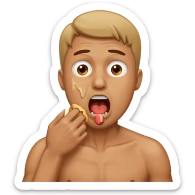 man in distress with mouth open chocking himself sticker