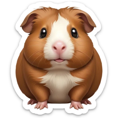 Cinematic Cute Brown Guinea Pig Portrait Emoji, Head tilted playfully and inquisitively, showcasing a velvety brown coat with a natural sheen, round, sparkling dark eyes filled with curiosity, Simplified yet irresistibly adorable features, highly detailed, glowing with a warm, friendly glow, high shine, affectionate and lively, stylized with a touch of whimsy, bright and endearing, soft glowing outline, capturing the essence of a mischievous yet loving guinea pig, so playful it feels like it could nuzzle out of the screen into your arms! sticker