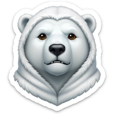 Cinematic Noble Polar Bear Portrait Emoji, Poised and regal, with a strong, muscular build cloaked in thick, snowy fur and piercing, determined eyes, Simplified yet sharp and sophisticated features, highly detailed, glowing with a soft, dignified polar glow, high shine, intelligent and majestic, stylized with an air of arctic authority, focused and commanding, soft glowing outline, capturing the essence of a watchful and confident guardian that feels as though it could step out of the screen with effortless authority! sticker