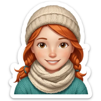  A smiling girl with freckles across her nose, in a cozy knitted scarf. sticker