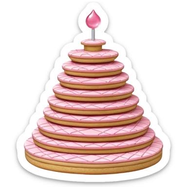 3D render of Wafer Tower, made entirely of dessert materials, glistening sugar crystal texture, grid-patterned beige cookie with pink cream filling, delicious confectionery aesthetic, Apple emoji style, isolated on white background --v 6.0. sticker