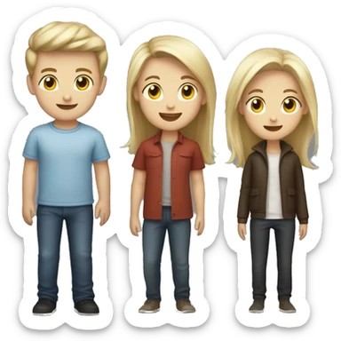 4 Persons: One brunette Girl, one blond girl, two dark haired boys sticker