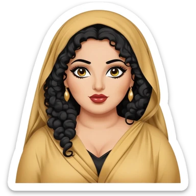 big plus size, arab, long black curly hair, baddie,pretty, makeup, lipgloss, black eyeliner, loose dupatta
 sticker