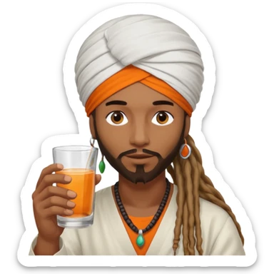 Brownskin man with long dreadlocks add a white turban on his head orange shirt drinking  sticker