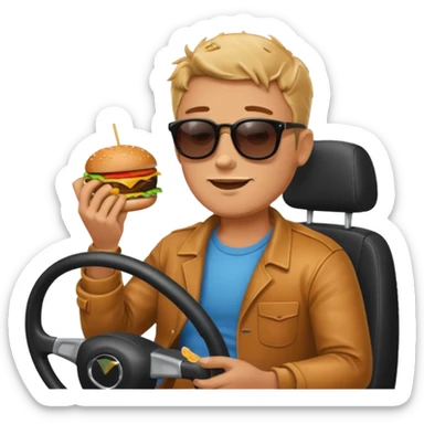make a man eating a burger and then driving a car sticker
