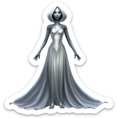 alien Pleiadian female in silver dress, full figure sticker
