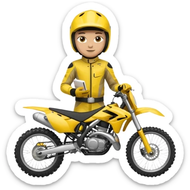 dirtbike rider in yellow gear signing autographs sticker