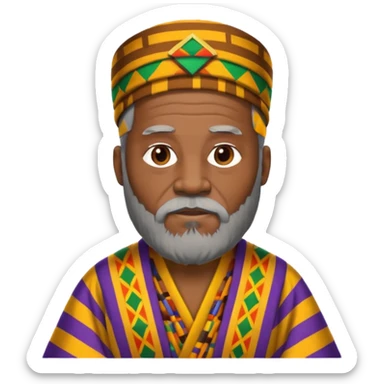 Create an emoji of an old African king with a large beard wearing kente cloth and white shirt sticker
