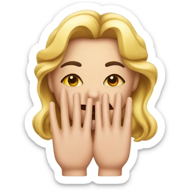 An emoji with close eyes, with big lashes and big lips that are puckering with hands on it side that have long nails and the fingers are touching that palm of the hand  sticker