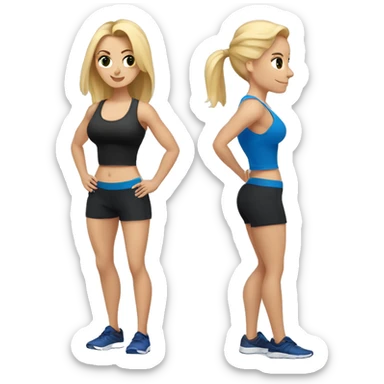 blonde woman working out with a black tank top and a blue shorts and she is holding a dumbell sticker