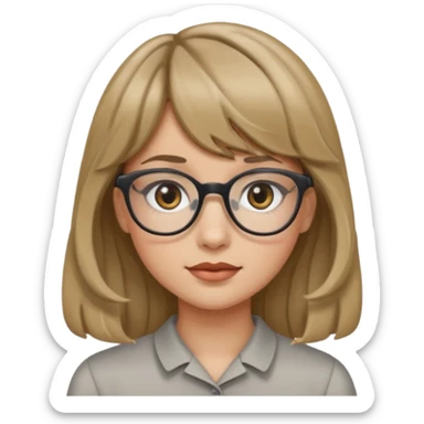 Uma garota de cabelo ondulado loiro escuro,mas com franja lisa e olhos pretos,usa óculos e a cor de pele branca sticker