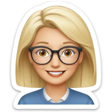 side profile of an attractive older blonde woman with glasses, smiling sticker