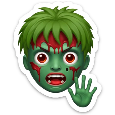 emoji de zumbi estilo WhatsApp, cabeça verde, cabelo cacheado vermelho volumoso, olhos brancos brilhando, expressão divertida e assustadora, cartoon, linhas limpas, fundo transparente, qualidade alta sticker