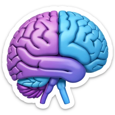 emoji icon of side view of brain with details of the brain structure and in detailed 3d rendring, colored to highlight different sections sticker