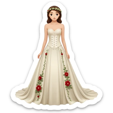 A romantic strapless A-line wedding gown with a sheer lace corset bodice and flowing floral applique skirt. sticker