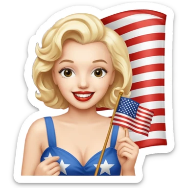 Marilyn Monroe, with american flag sticker