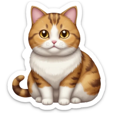 full body torbie and white cat with small head, hazel eyes, and short but chubby body sticker