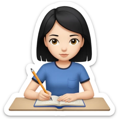 girl with black hair in short sleeves writing a journal sticker