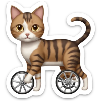 full body small short hair dark brown and white cat with hazel eyes walking in a wheelchair for cats sticker
