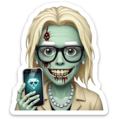 zumbi do iPhone com grillz de diamante, com nudread preto e óculos quadrado sticker