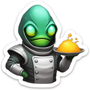 alien chef scifi roguelike rpg style inspired by slay the spire digital art sticker