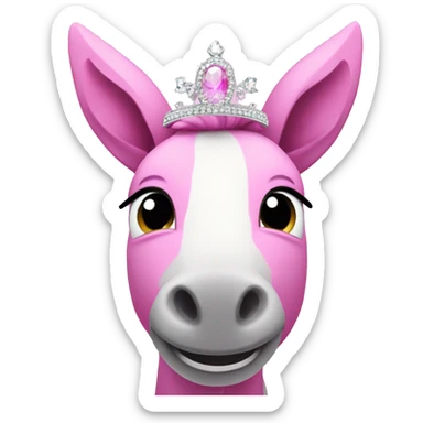 Pink donkey with sparkles wearing a tiara sticker