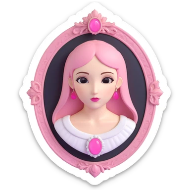 minimal 3D gothic cameo with pink accent, simple and vintage sticker