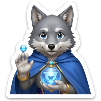 a wolf in a cape, wizard, magic in paw sticker