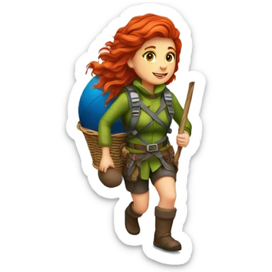 red hair female winter mountaineer climbing with Easter eggsbasket and Greek flag sticker