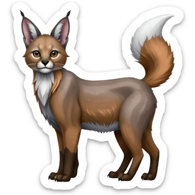 Realistic patterned marked edgy greyish blackish whitish silvery coppery Shiny Colorful Glossy Caracal-Fox-Cabbit-Lion-Bobcat-fusion-animal-hybrid-creature, full body, big-tufted-bat-ears, long-thin-tufted-white-tipped-tail, big-wide-cheeks sticker