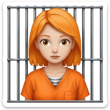 prisoner woman in orange clothing in front of bars sticker