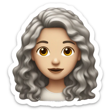 white woman with wavy dark brown hair  and some red streaks sticker