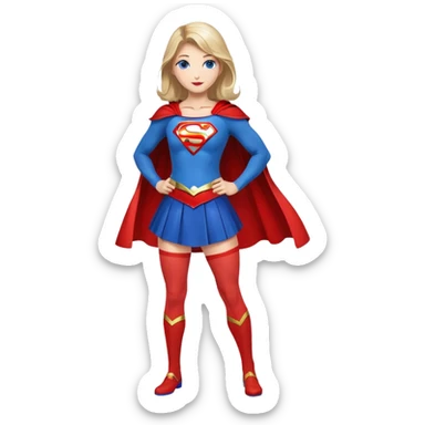 Supergirl superhero full body, blue tights with red skirt, red cape and S emblem on chest sticker