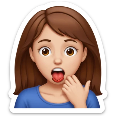 Make a emjoi of a brown hair girl choking herself In a joking way sticker