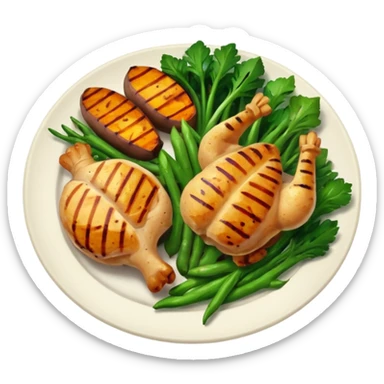 1 protein (chicken, fish)
 + 2 (or more) veggies
 + 1 starch (sweet potato or grain) sticker