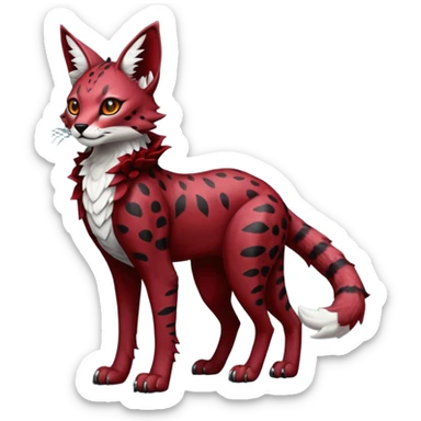 Epic complex knightly divine glorious futuristic detailed dark dusky gloomy deep gothic red, realistic Fakémon-Sprigatito-Floragato-Meowscarada-Trico-Sergal-Serval-Vernid-creature (full body) sticker