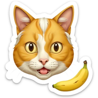Crazy cat with horse hooves eating a banana with grandmother face  sticker