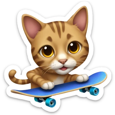 A tabby cat with brown eyes riding a skateboard  sticker
