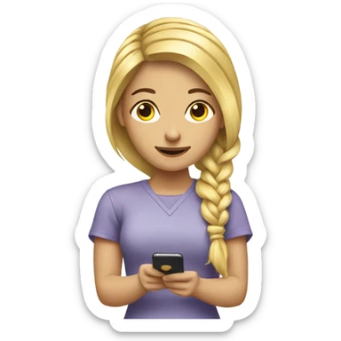 A blonde woman with braided hair texting praying sticker
