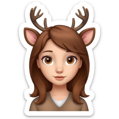 Make a cute girl deer with brown hair and big brown eyes give her cute lashes sticker