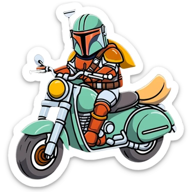Mandalorian on a motorcycle sticker