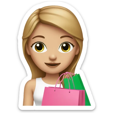 cute light brown hair with green eyes wearing pink surrounded by pink shopping bags sticker