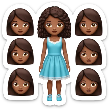 Boneca digital em estilo 3D realista e fofo, semelhante a uma boneca colecionável. Mulher jovem com pele negra, olhos castanhos escuros, cabelo liso cor chocolate, longo e bem alinhado.  sticker