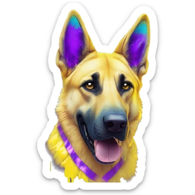 .Zombie_ Vaporwave black holographic oilslick zombie yellow Labrador German shepherd zombie dog yellow caution tape graffiti stripes iridescent blue purple mane yellow stripes sticker