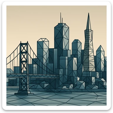 {
  "style_description": {
    "name": "Low Poly Wireframe",
    "overall_look": "Geometric abstraction with visible polygonal mesh edges and a minimal, digital aesthetic",
    "geometry": {
      "shape_type": "triangles and quadrilaterals forming faceted surfaces",
      "structure": "low-resolution polygon meshes with flat faces",
      "edge_visibility": "clear, sharp wireframe outlines around each polygon",
      "dimensionality": "3D-like forms created through flat shading and edge contours"
    },
    "linework": {
      "type": "thin or semi-bold outlines tracing all edges of the mesh",
      "style": "uniform or slightly stylized (e.g., dotted or glowing lines)",
      "color": "typically black, dark gray, or color-matched for contrast"
    },
    "color": {
      "application": "solid flat colors per polygon, without gradients",
      "palette_type": "limited, often monochromatic or with tonal variation per face",
      "highlighting": "minimal shading to emphasize surface depth without realism"
    },
    "lighting": {
      "approach": "ambient or directional lighting used sparingly to add dimension",
      "avoid": ["soft shadows", "complex reflections", "photorealism"]
    },
    "background": {
      "style": "plain or gradient backdrop to contrast mesh clarity",
      "consistency": "flat and neutral to preserve focus on wireframe structure"
    },
    "render_constraints": {
      "avoid": ["smooth surfaces", "rounded curves", "realistic textures"],
      "focus_on": ["polygon edges", "angular forms", "mesh clarity"]
    },
    "subject_treatment": {
      "representation": "simplified, stylized forms with clear geometry",
      "emphasis": "structure, volume through form and edge"
    }
  }
}

{subject} = san francisco sticker