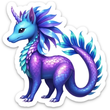 Shiny Exotic Tropical Iridescent Dusky Nightly Meganium-Amaura-Suicune-Fakémon-fusion-creature (full body) sticker