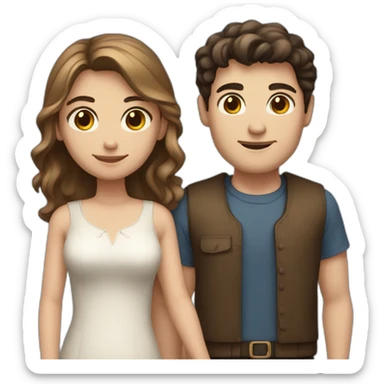 a dark-haired white man with brown eyes and a girl with light brown hair and blue eyes are holding hands sticker
