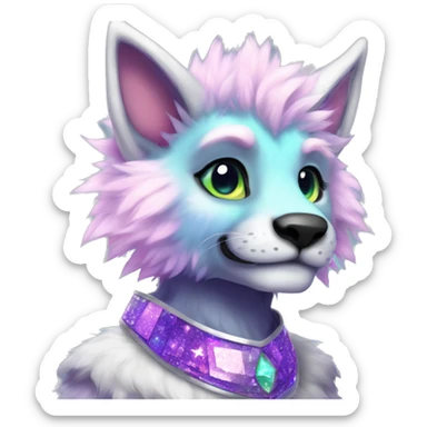 Furry, sparkle, iridescent, colorful, pastel, edgy, cool, fantasy beautiful, divine, animal, anthro, full body, fursona, protogen sticker